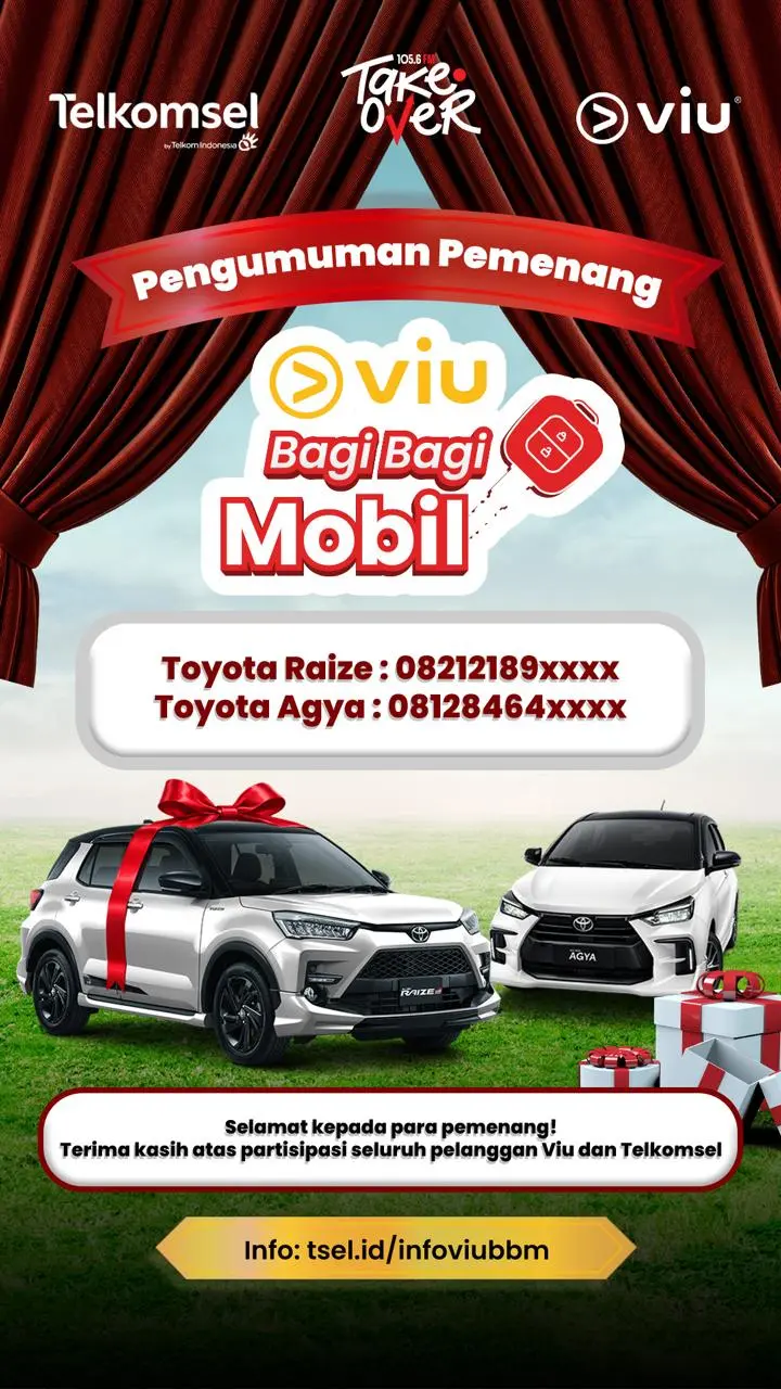 Poster resmi kampanye digital Viu Bagi Bagi Mobil bersama Telkomsel, Viu, dan TAKE OVER